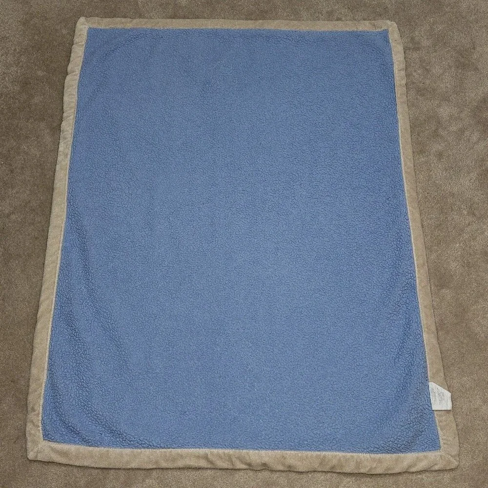 RN 119741 Blue Brown Airplane Fleece Baby Blanket Tan Green 31x38